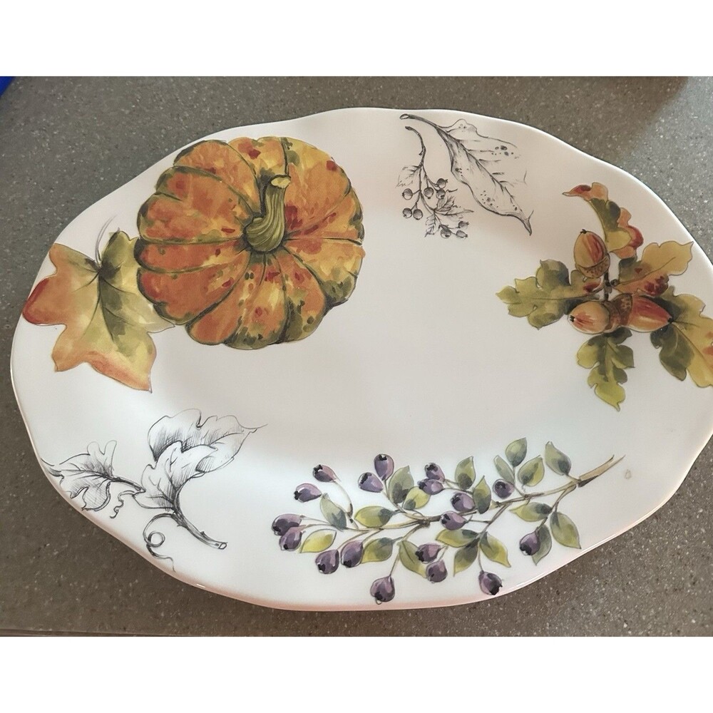 EFFETTI Italy Oval Serving Platter 14.5”x10.5 Handmade Fall Harvest Thanksgiving